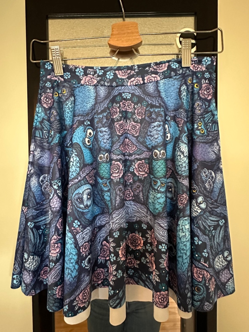 BlackMilk Midnight Owl Blue & Purple Print Skater Skirt